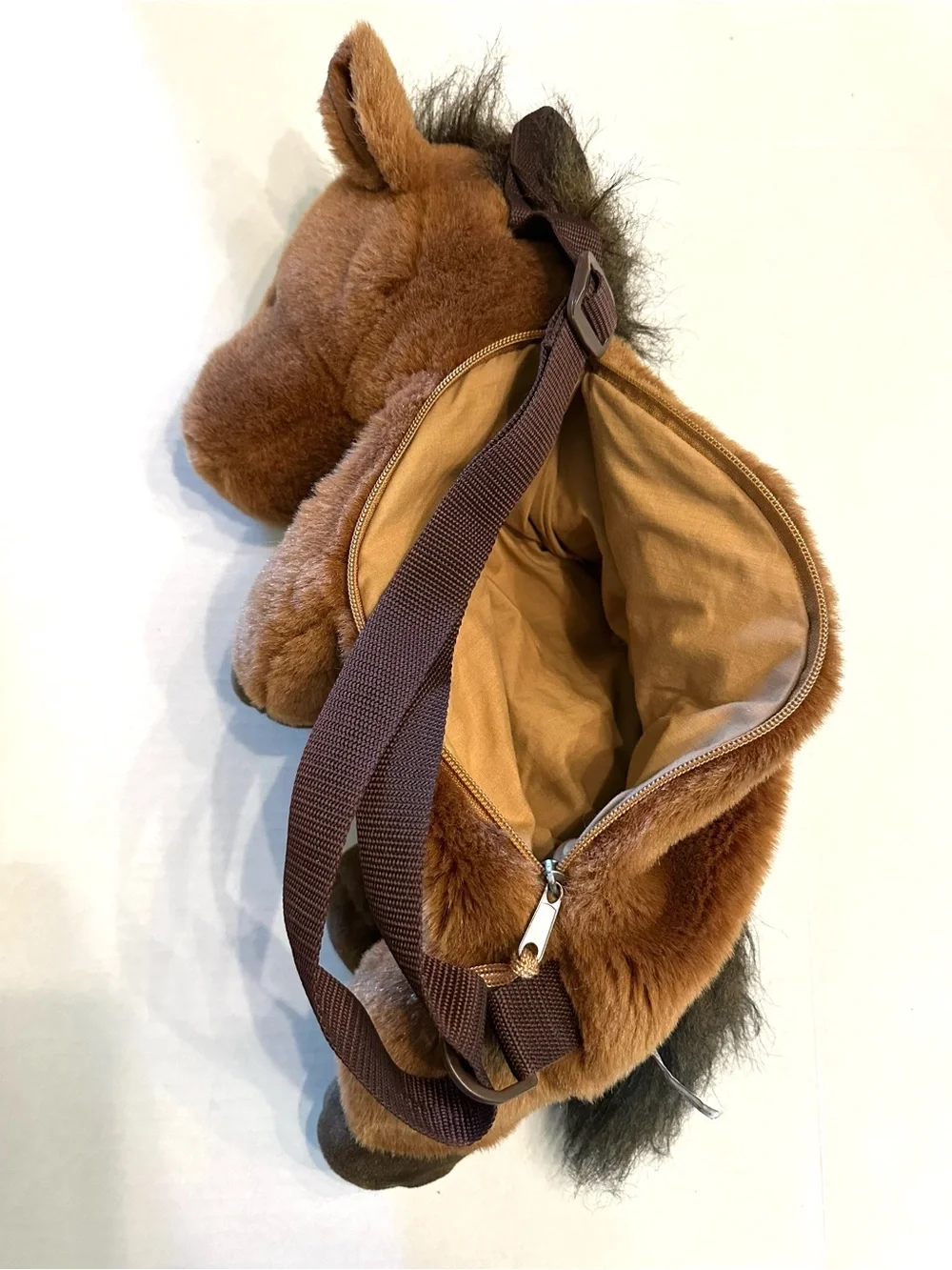 Brown Plush Horse Kids Backpack with White Forehead Patch